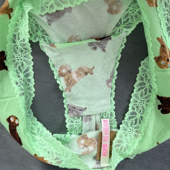 Victoria's Secret PINK Lace Trim Cheekster Panty Panties Size XXL Green Puppies - Picture 8 of 8